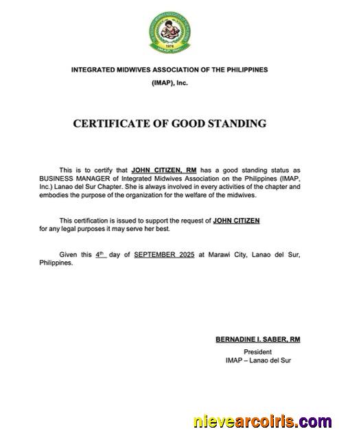 Philippines certificate of good standing, version 2